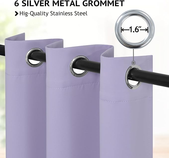 COSVIYA Grommet Room Darkening Lilac Curtains 84 inch Long - Image 2