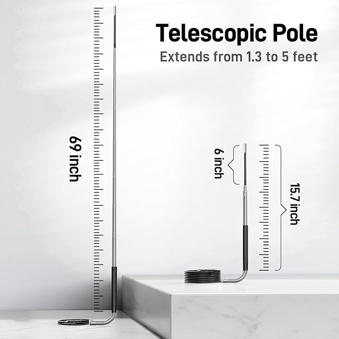 Teslong Telescopic Endoscope Inspection Camera with Screen & Light, 4.5" IPS Display Borescope with 5FT Telescoping Pole, IP67 Waterproof Inspection Camera for Ceiling, Wall, Chimney, Automotive &HVAC
