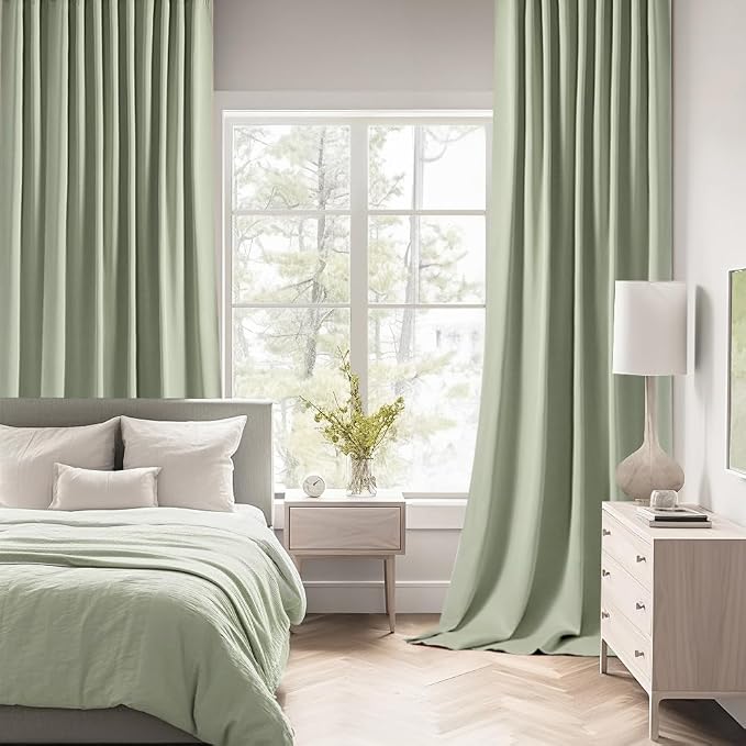 MIULEE Sage Green Back Tab Blackout Curtains 52x96 Inch Long 2 Panels Set | Rod - Image 2