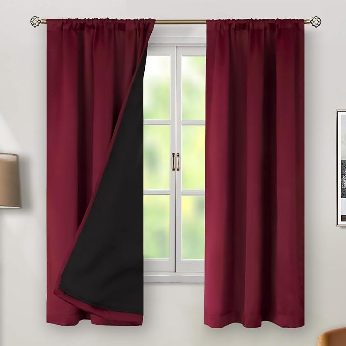 BGment Burgundy Red 100% Blackout Curtains 63 Inches Long - Image 2