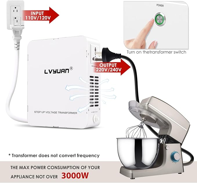LVYUAN 3000W Watt Voltage Transformer Converter Step Up/Down Converter 110/120 Volt - 220/240 Volt with Circuit Breaker Protection for Euro China Korea Appliances[3 Year Warranty]