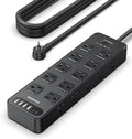 Solidock Power Strip Surge Protector Flat Plug with 20 AC Outlets 6 USB Chagring Ports, 1875W/15A, 2700J, 10 Ft Heavy Duty Extension Cord for Home, Office, Dorm, Gaming,ETL Listed (Black, 10 Feet)