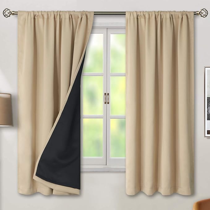 BGment Beige Blackout Curtains for Bedroom 63 Inch Long 2 Panels | Thermal by BGment