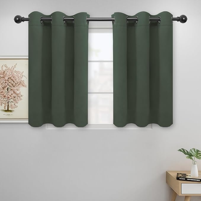 Easy-Going Thermal Grommet Blackout Curtains, 2 Panels 42x36 in | Greyish Green by Easy-Going
