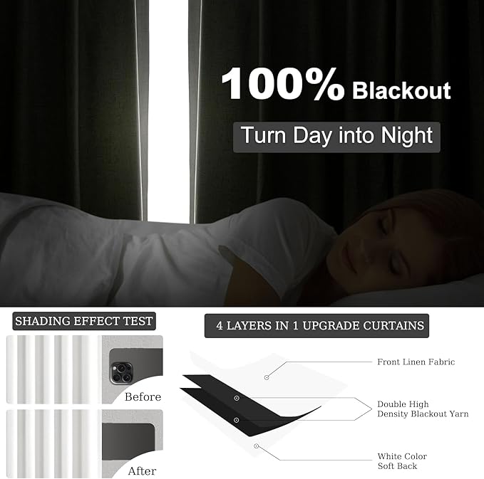 Topfinel 120 Inch Linen Blackout Curtains 2 Panels - Image 6