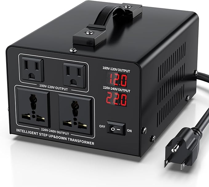 2000W Voltage Converter Transformer Step Up 110V/120V to220V/240V or Step Down 220V to 110V AC Power Converte, Circuit Breaker Protection, 2 US sockets, 2 Universal sockets, LCD Display