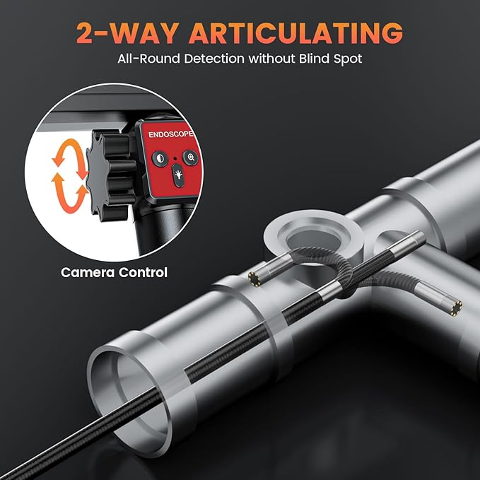 Two-Way Articulating Borescope Camera with Light: Borescope Industrial Endoscope Camera - Flexible Waterproof Inspection Bore Scope for Plumbing Automotive Sewer