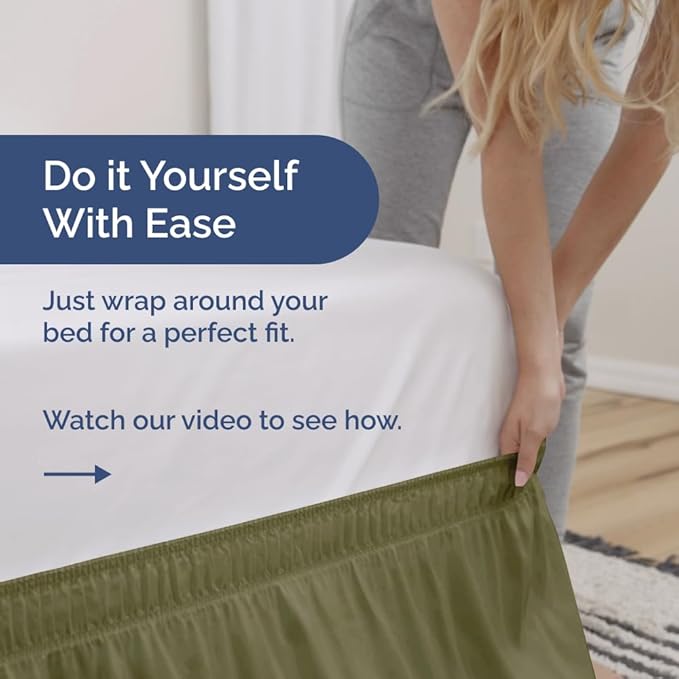 Wrap Around Dust Ruffle Bed Skirt - Sage Green - for Full Size Beds with 18 Inch Drop - Elastic Strap - Adjustable Pleated Bedskirt with Brushed Fabric and Wrinkle Free - for Women, Men, Kids & Teens