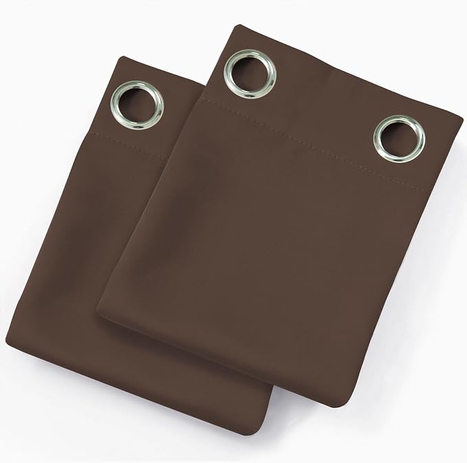 Blackout Curtains 66 x 54 Inch Long Chocolate Curtains Set of 2 Panels Room - Image 9