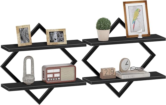 Floating Shelves, 2-Tier Hanging Shelves, Wall Shelf Set of 2, Wall Mounted - Image 9
