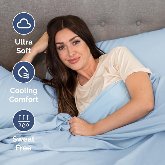 RV Short Queen Sheet Set 60 X 75 - 4 Piece RV Short Queen Bed Sheets - Soft, Breathable & Cooling - Designed for Bunks, Trailers & Campers - Fits 8” to 12" Mattress - Hotel Luxury Bedding - Light Blue