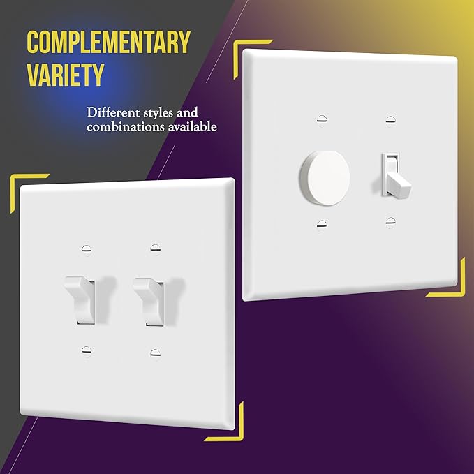 ENERLITES Jumbo Double Toggle Switch Cover, Large Two Gang Light Switch Wall Plate, Gloss Finish, Oversized 2-Gang 5.5" x 5.5", Unbreakable Polycarbonate Thermoplastic, UL Listed, 8812O-W, White