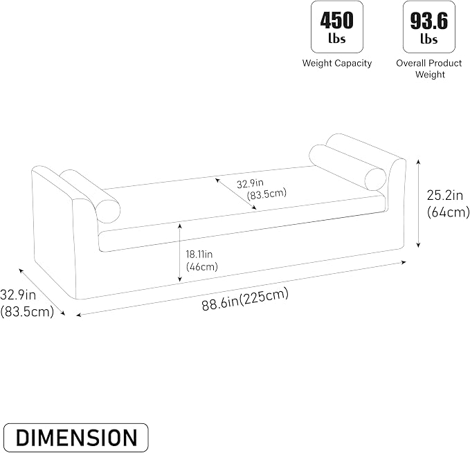 88.6" Oversized Upholstered Bench Navy, Extra Long End of Bed Couch - Image 2
