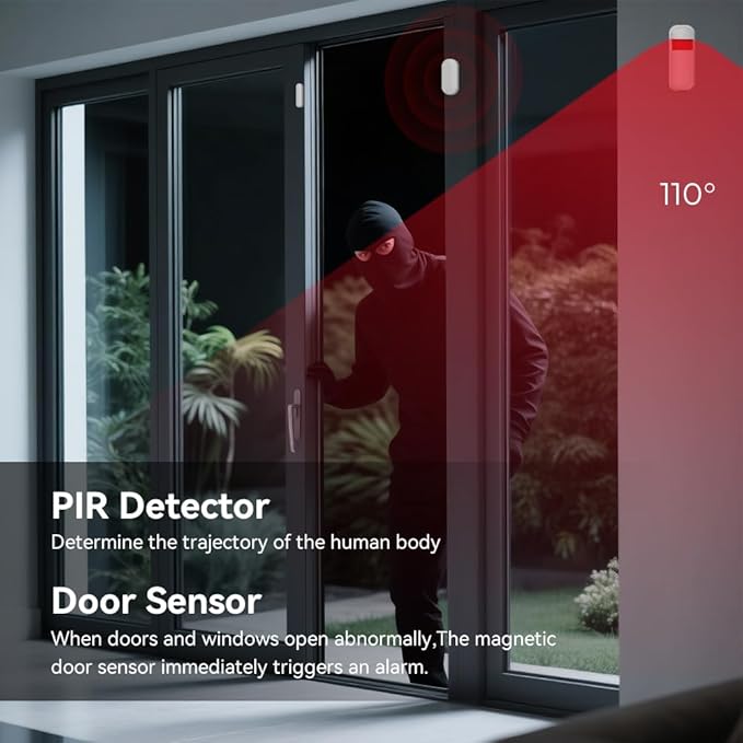 Hapippofa Home Security Alarm System,DIY Wireless WiFi Alarm System (Motion Detector, Door Window Sensor, Remote Control, Siren), Compatible with Alexa and Google for House, Apartment