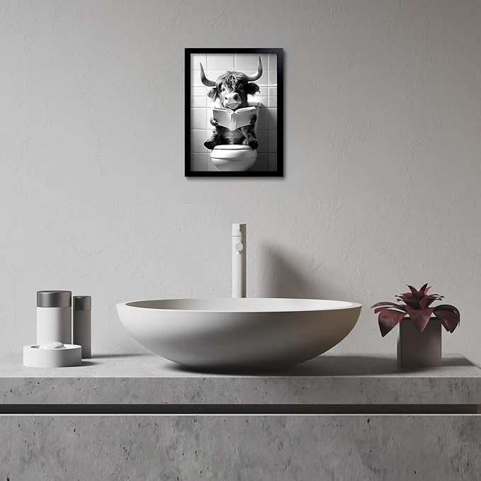 OIQArtOIQ Funny Bathroom Framed Wall Art Black and White Animal Canvas Wall Art - Image 2