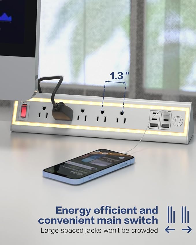 Desk Clamp Power Strip with Nightlight, 40W Fast Charging, 10FT Extension Cord - Image 6