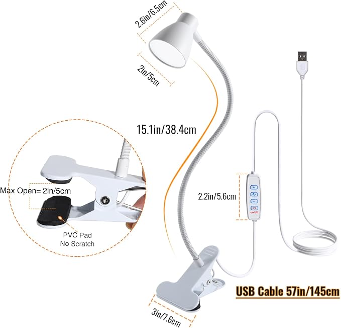 Clamp Desk Lamp, Clip on Reading Light, 3000K-6500K Adjustable Color Temperature - Image 7