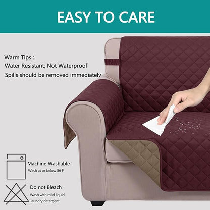 U-NICE HOME Large Sofa Cover Reversible Couch Cover for Dogs with Elastic Straps Water Resistant Furniture Protector for Pets Couch Cover for 4 Cushion Couch (Oversized Sofa, Burgundy/Tan)