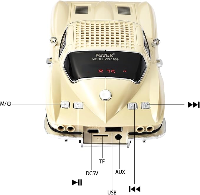 WSTER Retro American Style car Bluetooth Speaker, Portable Wireless Outdoor Speaker, TWS Stereo, Support USB/TF/AUX, Party Bluetooth Speaker with Microphone,Classic car Gifts for Men(Beige)