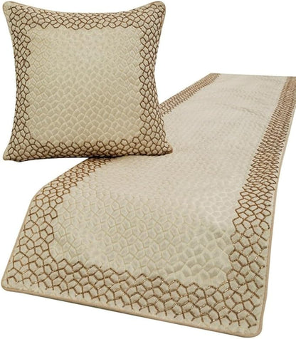 The HomeCentric King/Queen/Twin Ivory & Gold Decorative Twin 53"x18" Bed Runner with Pillow Cover, Mosaic & Beaded Bed Scarf on Jacquard Fabric - Tessellation