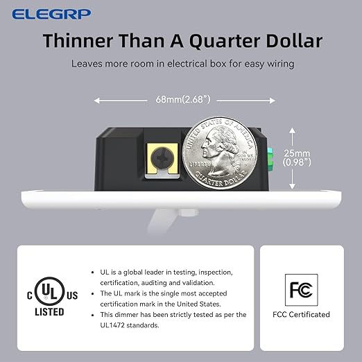 ELEGRP Digital Toggle Dimmer Switch for Dimmable LED, CFL and Incandescent Light Bulbs, Single Pole or 3-Way Toggle LED Dimmer Light Switch, Wall Plate Included, UL Listed, 2 Pack, White