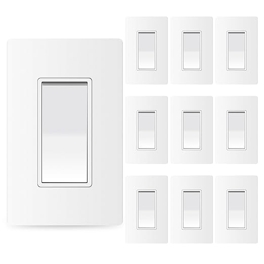 ThunderWay 3 Way Matte White Light Switch with Cover Plate, 15A 120/277 V Three Way Decorative Paddle Switches, Self-Grounding, Residential and Commercial Grade, UL Listed, 10 Pack