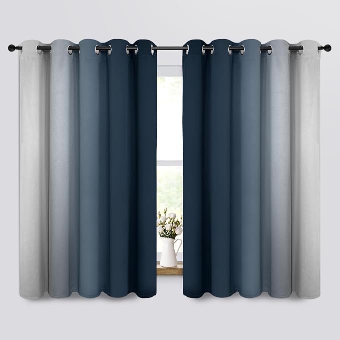 COSVIYA Grommet Room Darkening Ombre Navy Blue Curtains W70xL63 inch | Navy and - Image 2
