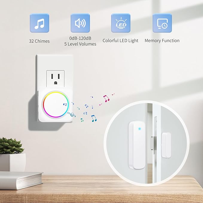 Door Chime, Door Sensor Chime When Door Opens, BITIWEND Door Entry Alarm for Business/Home/Office/Store, 600 FT Range, 32 Chimes 5 Adjustable Volume Door Ringer Alert 2Sensor + 1Receivers White
