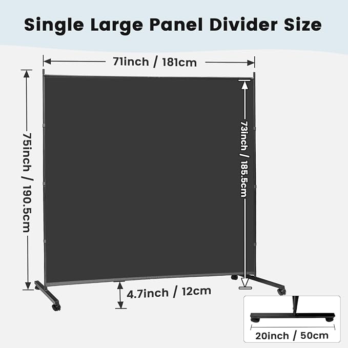 MAYOLIAH Large Single Panel Room Divider 71”W x 75”H Rolling Privacy Screen | - Image 2