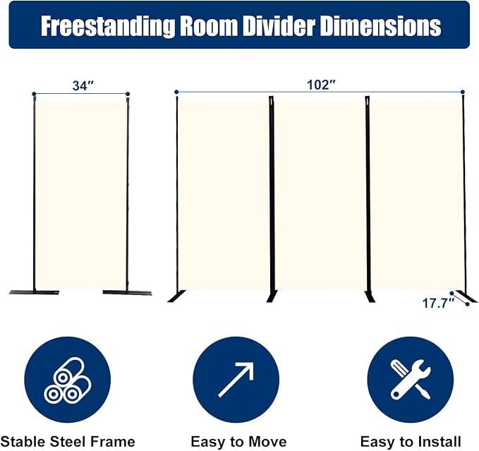 Room Divider 3 Panel-102''Wide, 6FT Room Dividers and Folding Privacy Screen | - Image 6