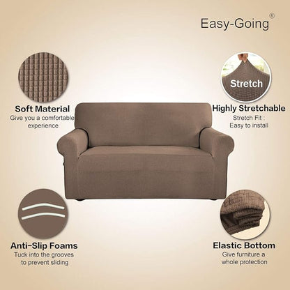 Easy-Going Stretch Oversized Sofa Slipcover 1-Piece Sofa Cover Furniture Protector Couch Soft with Elastic Bottom for Kids, Polyester Spandex Jacquard Fabric Small Checks Camel