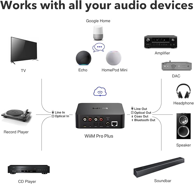 WiiM Pro Plus AirPlay 2 Receiver, Google Cast Audio, Multiroom Streamer with Premium AKM DAC, Voice Remote, Works with Alexa/Siri/Google, Stream Hi-Res Audio from Spotify, Amazon Music, Tidal and More