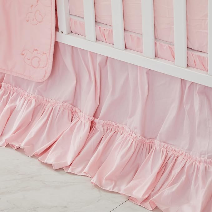 Brandream Crib Bed Skirt for Baby Girls Boys Blush Pink Boho Bohemian Solid Cotton Toddler Bedskirt Farmhouse Chic Ruffle