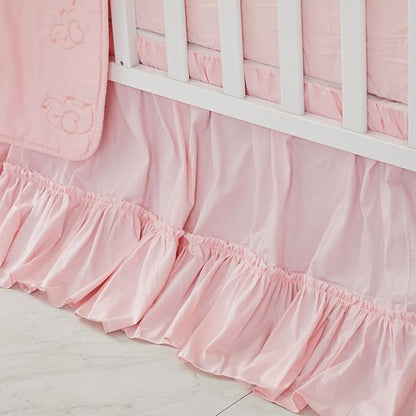 Brandream Crib Bed Skirt for Baby Girls Boys Blush Pink Boho Bohemian Solid Cotton Toddler Bedskirt Farmhouse Chic Ruffle