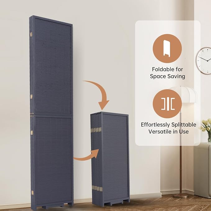 Room Divider Folding Privacy Screens, Hand-Made Natural Bamboo Room Dividers | - Image 4