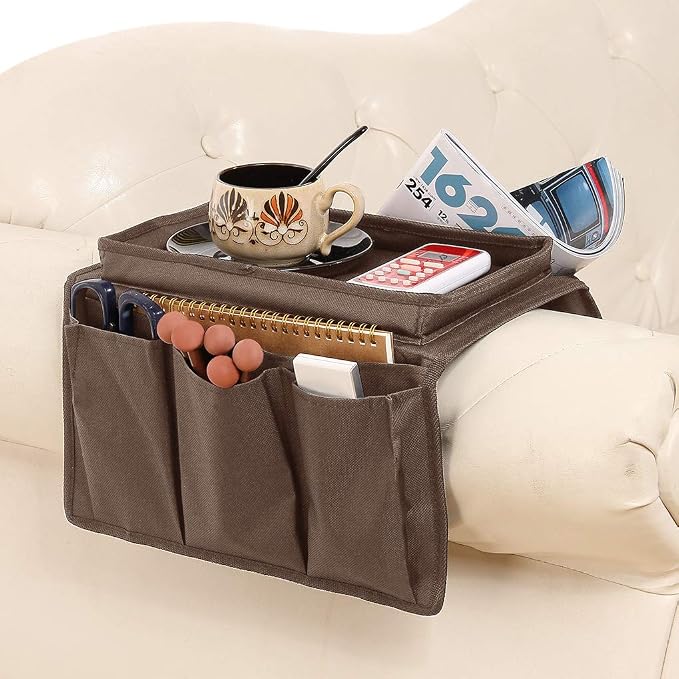 Brown Classic Functional Sofa Caddy Bedside Organizer by Unknown