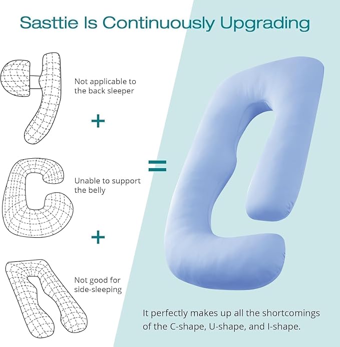 Cooling Pregnancy Pillows for Sleeping, Light Blue | Sasttie Maternity Pillow - Image 4