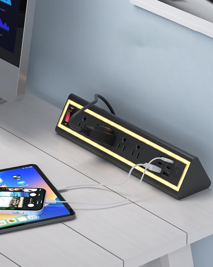 Desk Clamp Power Strip with Nightlight, 40W Fast Charging, 6FT Extension Cord - Image 3