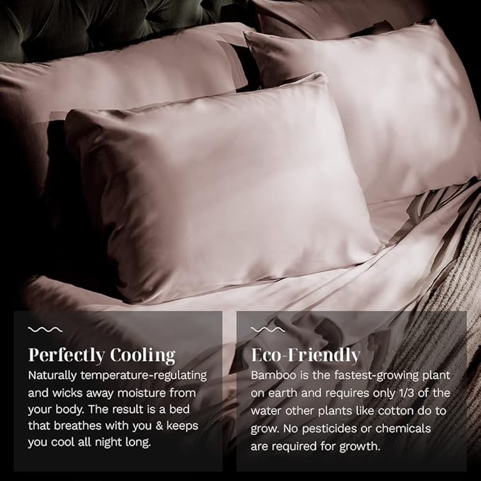 LUXOME Luxury Sheet Set | 100% Rayon (Viscose) from Bamboo | Queen Size - Blush | Deep Pockets | 4-Piece Set (Fitted, Flat, 2 Pillowcases)
