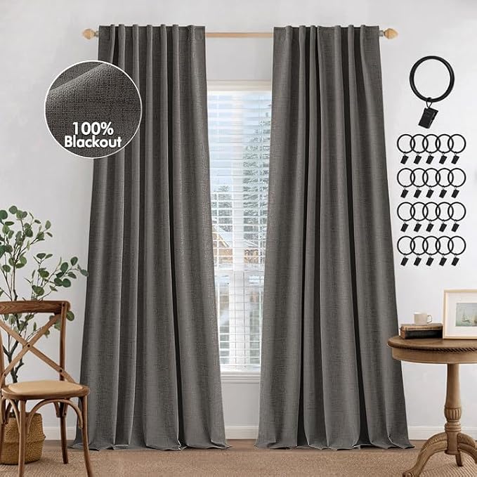 MIULEE 100% Blackout Curtains Linen Curtains 90 Inches Long, Dark Gray | 2 by MIULEE