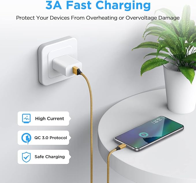 etguuds USB A to USB C Cable 6.6ft, 2-Pack, 3A Fast Charging Type C Charger Cord for iPhone 17 16 15 Pro Max 16e 17 Air, Samsung Galaxy S25 S24 S23 S22 S21 S20 A17 A16 A56 A55 Flip Fold, Gold
