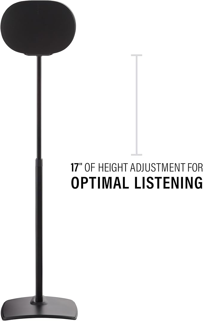 Sanus Height Adjustable Speaker Stands for Sonos Era 300™ - 17" Height Adjustment Sonos Stand Includes Carpet Spikes & Rubber Pads - Easy DIY Install Comes w/All Hardware - Black Pair