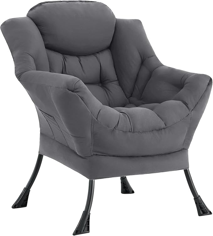 Lazy Chair with Ottoman, Comfy Accent Reading Chair, Dark Grey | Foldable by LITA