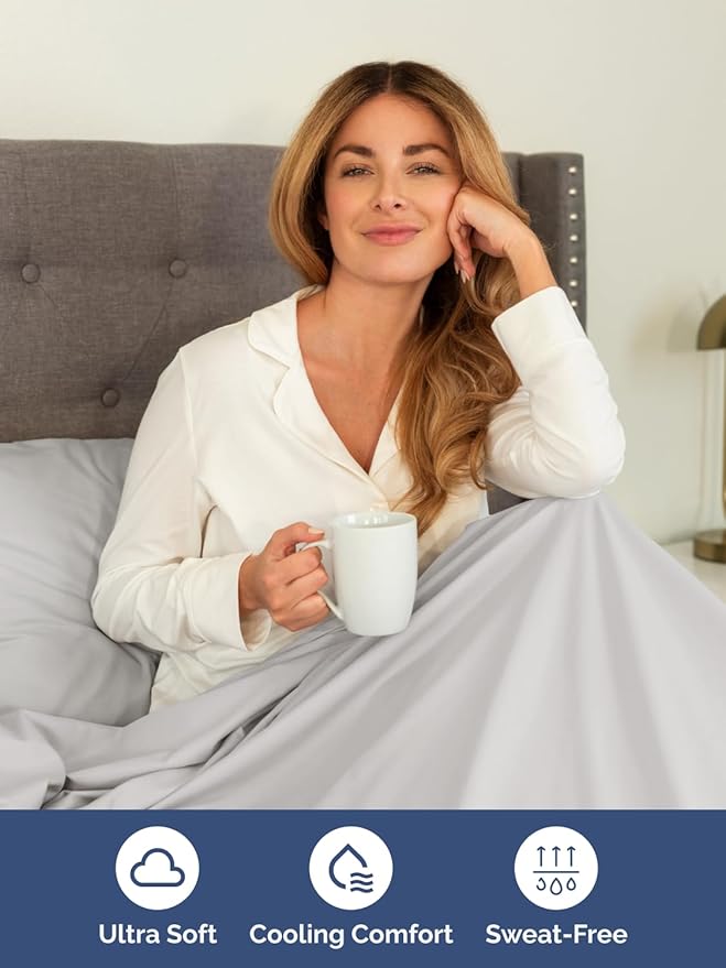 Extra Deep Queen Sheet Set - 6 Piece Breathable and Cooling Sheets - Hotel Luxury Bed Sheets Set - Easy Fit - Soft, Wrinkle Free and Comfy Sheets Set - French Grey Sheet Set with Extra Deep Pockets