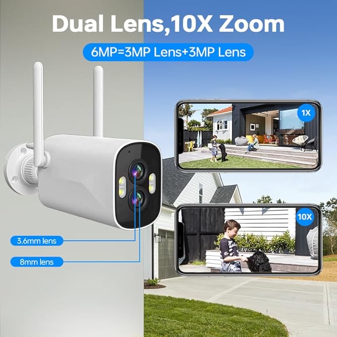 ZHXINSD [Dual Lens 2K+2K&10X Zoom] Home Wireless Security Camera System with 12.5" LCD Monitor Outdoor, 10CH Kit 4PCS House WiFi Camera 1TB HDD