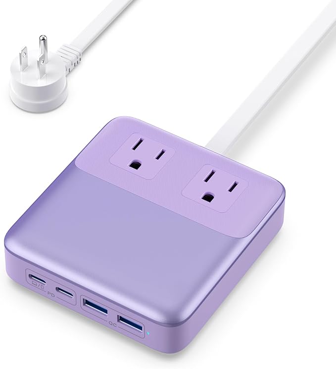 USB C Charger Block,135W GaN Fast Charging Station Hub,6-in-1 USB C Power Strip with 5ft Cord,2 AC & 2 USB A & C,PD 65W Laptop Charger for MacBook Air/Pro,iPhone16 (Purple)