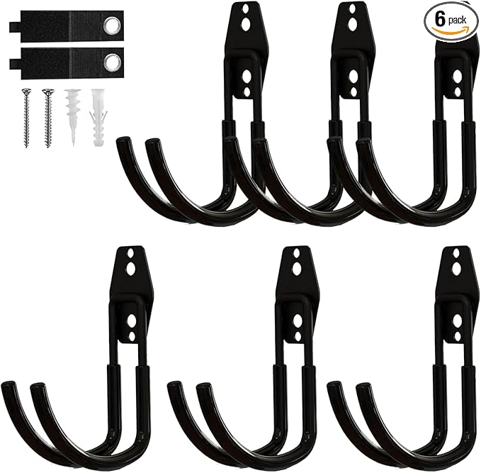 CRXCRC Garage Hooks, 6 Pack Large Round Wall Hooks for Hanging Heavy Duty Ladders, Bikes, Tools Ideal for Garage, Garden, Basement Utility Room Storage (Black)