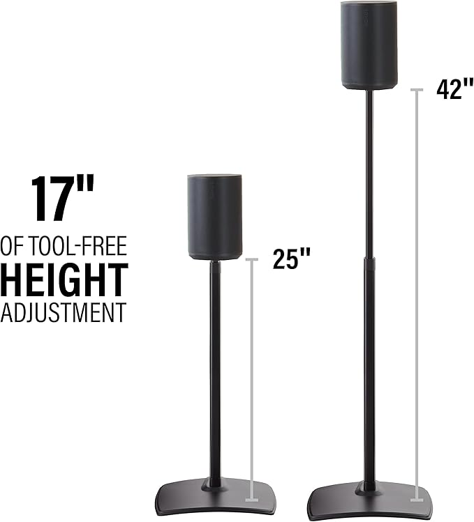Sanus Height-Adjustable Speaker Stands Pair for Sonos Era 100™ - Premium Speaker Stand w/Durable Steel Design & Built-in Cable Managment - Easy DIY Install - Black