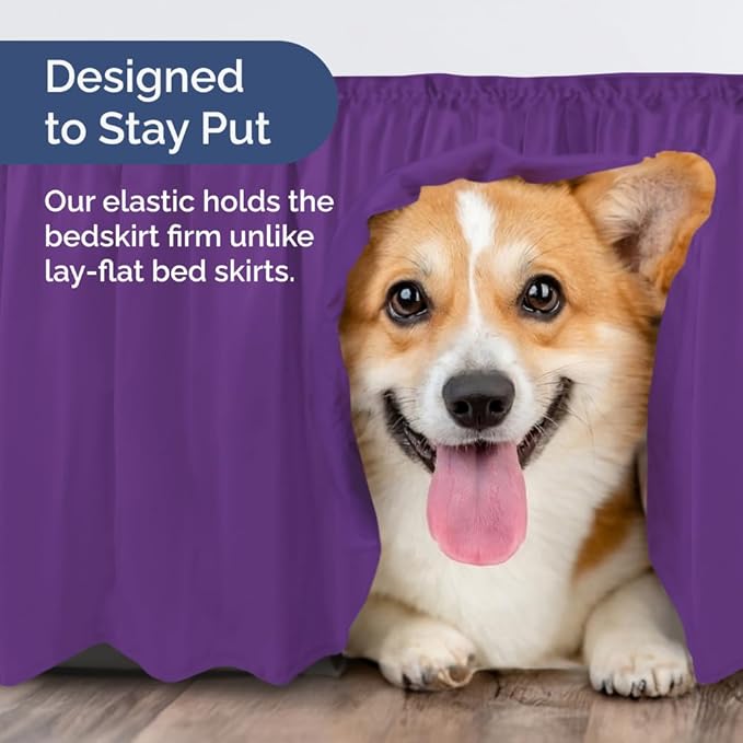 Wrap Around Dust Ruffle Bed Skirt - Purple - Twin/Twin XL Size Beds with 12 Inch Drop - Easy Fit Elastic Strap - Adjustable Pleated Bedskirt w/Brushed Fabric - Wrinkle Free - Women, Men, Kids & Teens