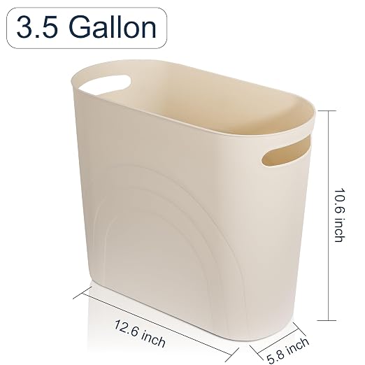 rejomiik Small Bathroom Trash Can, 3.5 Gallon Slim Garbage Can, Cream | Plastic - Image 6
